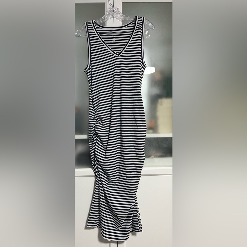 Navy and white striped tank dress